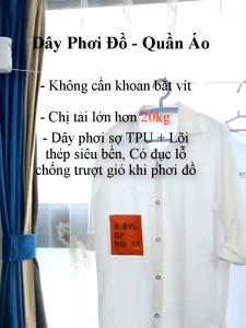 Dây phơi quần áo thông minh Chịu tải max 25kg Có lỗ đục chống gió chống trượt