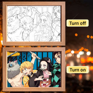 Bandai | Anime Demon Killer Action Character Light Picture Frame Nezuko LED Night Light Character Kimetsu No Yaiba Gift Moonlight Lamp