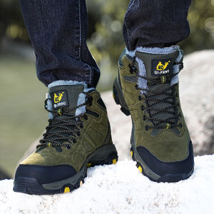 Mens Winter Outdoor Climbing Shoes Anti-Slip High-Top Snow Boots Waterproof Cotton Shoes for Sports And Hiking