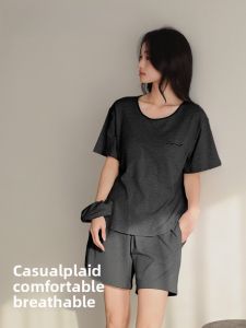 miiow | Cat Woman Sleepwear Casual Short Sleeve Home Clothes Set With Chest Pad 2025 New Summer Outwear Cotton Round Neck Dress