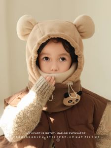 Kids One-Piece The Girl in the Hat Winter Bib One-Piece Earflaps Lei Feng Hat Boy Stuffed Warm-Keeping and Cold-Proof Sleeve Cap
