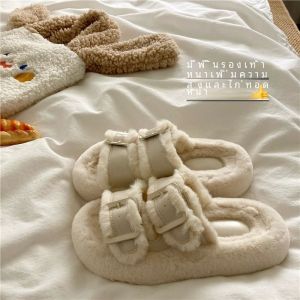 Dép Lông Sang Trọng Nữ Mùa Đông Warmth Boosting Ins Thời Trang Dép Đế Dày Tăng Cường Gót Dày Thời Trang Sành Điệu Tất Cả Các Trận Đấu