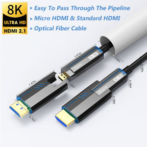 8K 60Hz Micro HDMI to HDMI Fiber Optic Cable with Removable Head 4K 120Hz Tubing-Insulated Fiber Optic Cable