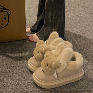 รองเท้าบูทหิมะหนาสไตล์เกาหลีสำหรับผู้หญิง ฤดูหนาว 2025 รองเท้าบูทหิมะหนาพิเศษ ขนหนา อบอุ่น รองเท้าบูทหิมะขนสัตว์