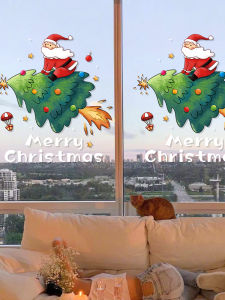 Christmas Decoration Scene Layout Window Stickers Festival Atmosphere Tree Old Man Dress up Static Sticker Window Glass Door Stickers