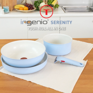 Tefal Ingenio Serenity Cookware Set - 4pc (Frypan 28cm + Wokpan 26cm+ Saucepan 20cm + Handle)