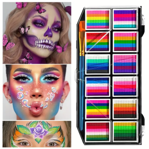 Bộ Sơn Mặt Và Body Hòa Tan Trong Nước 12 Màu Cầu Vồng Với Cọ Bảng Màu Tươi Sáng Dành Cho Tiệc Hóa Trang Halloween Trang Điểm Dự Tiệc