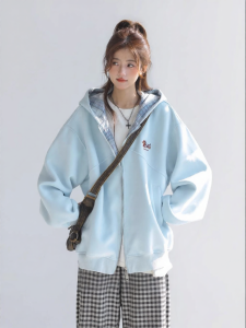 CHANT2nd | Korean Style Grid Embroidered Dachshund Coat Lazy Loose Cardigan