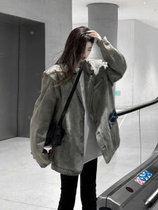 Áo Khoác Ngắn Dáng Rộng Cổ Vest Tay Dài Thường Ngày Mùa Xuân 2023 Áo Khoác Denim Giặt Nhẹ Thời Trang Cho Nữ