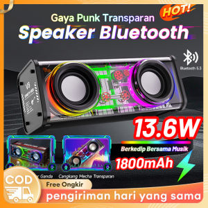 COD Cyberpunk Bluetooth Speaker 13.6W Double Subwoofer Music Speaker RGB LED Light Transparent Mecha Speaker V8 Speaker Bluetooth Bass