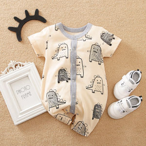 Baby Clothes 100% Cotton Short Sleeve Animal Print Bodysuit Allover Print Jumpsuit Romper For 0-18months Baby Boys Girls