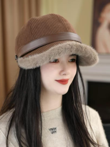 Thickened Autumn Winter Hat Womens Fleece Lined Fishing Cap Small Face Effect Warm Cold Proof Wide Brim Duckbill Octagonal Hat