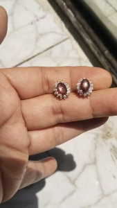 T52ต่างหูเงินแท้ พลอยทับทิมสตาร์พร้อมส่ง