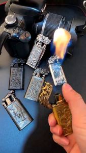 ReadyStock Exquisite embossed dragon-shaped lighter double flame faucet lighter metal inflatable