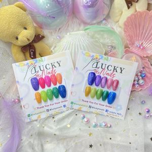 LZ325 เล็บเจลสีลูกแก้ว/แฟลชนีออน เล็บปลอมเจลแท้พร้อมติด ฟรีกาว+ตะไบ และของแถมสุด cute