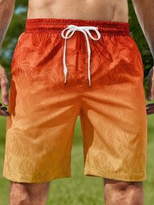 Mens Gradient Leaf Swim Trunks Surf Trunks Shorts Fashion Street Trend Casual Daily Vacation Elastic Waist Clothing Beach Pants