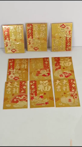 Small Gold Glitter Angpao 6pcs a Pack-Traditional Chinese Design and Lucky Symbols