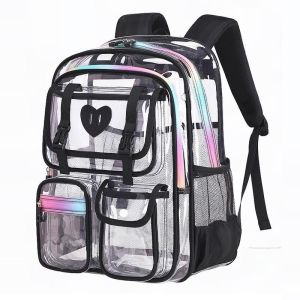Transparent Heart Shaped Large Capacity Backpack for Men And Women Waterproof Candy Color PVC School Bag Ideal for High School And College Students
