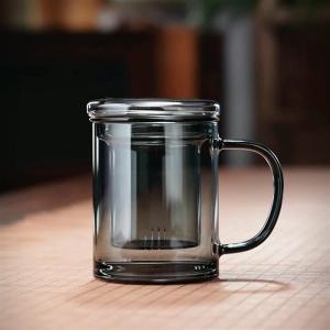 Borosilicate Heat-Resistant Glass Thickening Teacup Office Tea Water Separation Three-Piece Tea Cup Household Water Cup