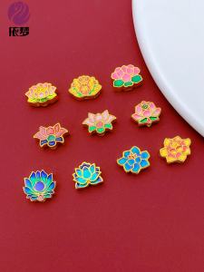 Long Lasting Colorful Lotus Flower Tai Blue Enamel Bracelet Buddhist Beads Small through Hole Handmade DIY Pendant Accessories