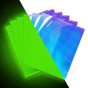 10pc Holographic Glow in Dark Adhesive Vinyl DIY Luminous Film for Birthday Gift Festival Craft Party Decor Blue to Green Effect