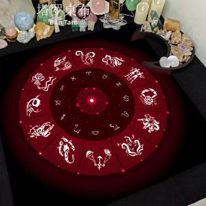 VIKAMA Bánh Xe Hoàng Đạo Đỏ Chòm Sao Tarot Khăn Trải Bàn Phong Cách Hiện Đại Huyền Bí Bàn Thờ Vải Bói Toán Thảm Có Thể Gập Lại Chất Liệu Polyester Quà Tặng Sinh Nhật