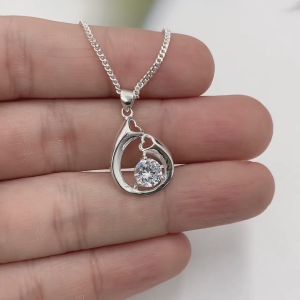 SilverWholesale #PH116 Sterling Silver 925 Love Connector With CZ Pendant Necklaces (Rantai Silver) Fine Silver Jewelry