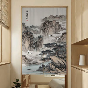 Chinese Ancient Style Landscape Landscape Painting Door Curtain Half Curtain Zen Study and Bedroom Room Door Partition Cloth Hanging Curtain Covering Curtain