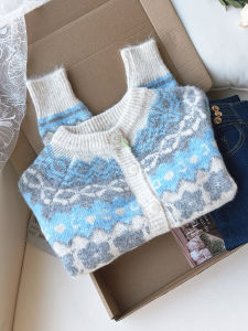QINGNAER | Fair Isle Jacquard Color-block Knitted Cardigan