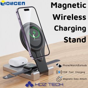 INOVAGEN 3 in 1 Mag-netic Wireless Charging Stand15W Fast Charging StationAlloy Mag-netic Attach Desk HolderPhoneSmartWatchEarbuds Desk Charging Dock