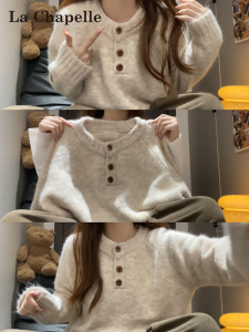 La Chapelle | Áo Sweater Knit Dày Cổ Henry Thoáng Mát và Sang Trọng