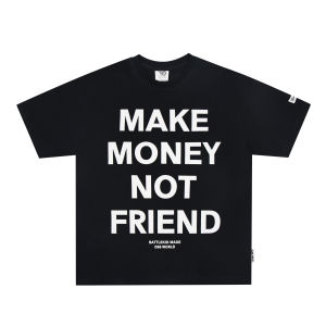 เสื้อยืดแขนสั้นพิมพ์ลายตัวอักษรสไตล์อเมริกัน ทรงหลวม สำหรับผู้ชาย ฤดูร้อน 2024 ผ้าฝ้าย ปกติ คอกลม แฟชั่น