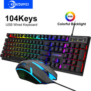 Kebidumei | USB Wired Keyboard RGB Color Gaming Keyboard Mechanical Feel Keyboard 104 Keys Standard Keyboard for Windows Laptop Computer