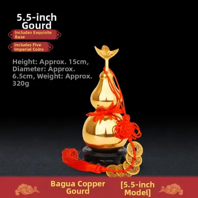 DINGFENGGE |Hollow open-top Bagua pure brass gourd ornament open-top five emperor coins small copper gourd pendant craft.