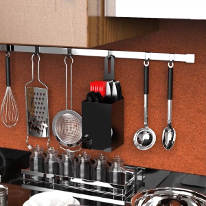 TEMPAT WADAH ALAT PENYIMPAN PENYIMPANAN SIMPAN PERALATAN DAPUR MASAK MAKAN SENDOK GARPU PISAU SUMPIT PISAU SPATULA CENTONG KOTAK ACRYLIC AKRILIK GANTUNG ORGANIZER ORGANISER CUTLERY HANGING HOLDER ESTETIK KEKINIAN ELEGAN MODERN HITAM BLACK POLOS PLAIN