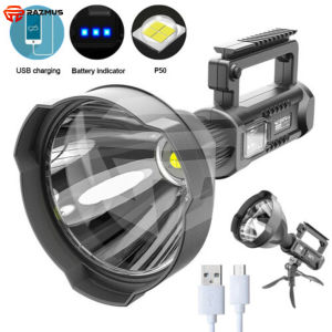 Outdoor Waterproof High Power Led Spot Flashlights Handheld Bracket Light USB Charging Torch