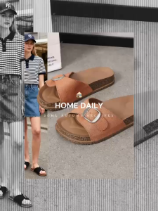 Womens Cork Slippers with Adjustable Buckle Rubber Casual Slippers