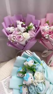 Sanrio | Hello Kitty Kuromi Melody With Artificial Flowers Handmade Bouquet Gifts For Mother Birthday Valentine Christmas Graduation