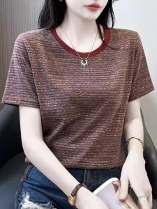 QIAOXIZI | Summer Striped Short Sleeve T-shirt Loose Fit Slimming Round Neck Versatile Top