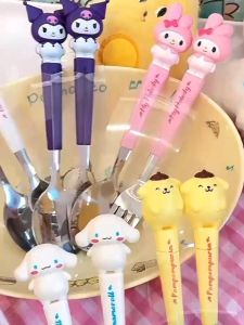 Sanrio Cutlery Student Portable Fork Spoon 2-Piece Set Cartoon Stainless Steel Cutlery