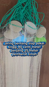 Jaring Ikan Siap Pakai 3/4in Senar 012mm Tinggi 90cm Panjang 25m - Lubang 3/4in, Senar 0,12mm, Bandul Timah