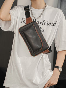 ผู้ชาย ทันสมัย กระเป๋าสะพายข้าง เอว กระเป๋าคาดหน้าอก ลำลอง กระเป๋าโทรศัพท์พักผ่อนกระเป๋าสะพายไหล่เดี่ยว Street Trend วัสดุ PU