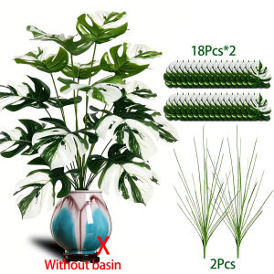 Cây Monstera Giả Màu Xanh Lá Cây Với Lá Sọc Trắng Cây Cảnh Trang Trí Nhân Tạo Trong Chậu Để Trang Trí Nhà Cửa