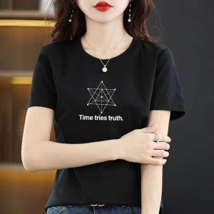 Big Sale Leak-Picking ~ Big Brand Womens Clothing Summer K-style Fashion Print Pure Cotton Short Sleeve T-Shirt All-Match Fashion Loose Tops