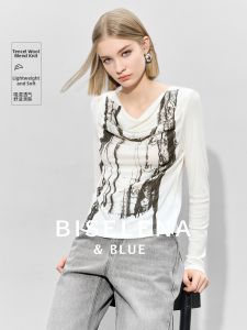 BEIQIANI | French Retro Tencel Printed T-shirt