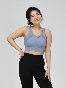 Plus Size Shockproof Sports Bra Fixed Bra Pads Front Zipper Yoga Bra for Running Dance Badminton Daily Wear