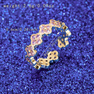 French Retro Colorful Flower Open Ring Female Niche Design High-End Stacked Index Finger Ring Sweet Lucky Four-Leaf Clover Ring