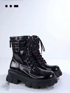 Size 35-40 Women's Fashion Black Thick Soled Leather Shoes Midsole Knight Boots British Martin Boots