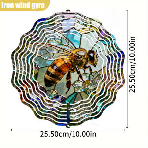 CIFbuy | 3D Stained Glass Bee Flower Wind Spinner - 10 Inch Metal Art with 360 Swivel Hook for Christmas Halloween Garden Gift