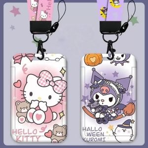 Cute Sanrio Hello Kitty Cartoon Cosplay Kt Cat Key Chain Pendant Work Bus Card Holder Plastic with Lanyard Student Gift Toys